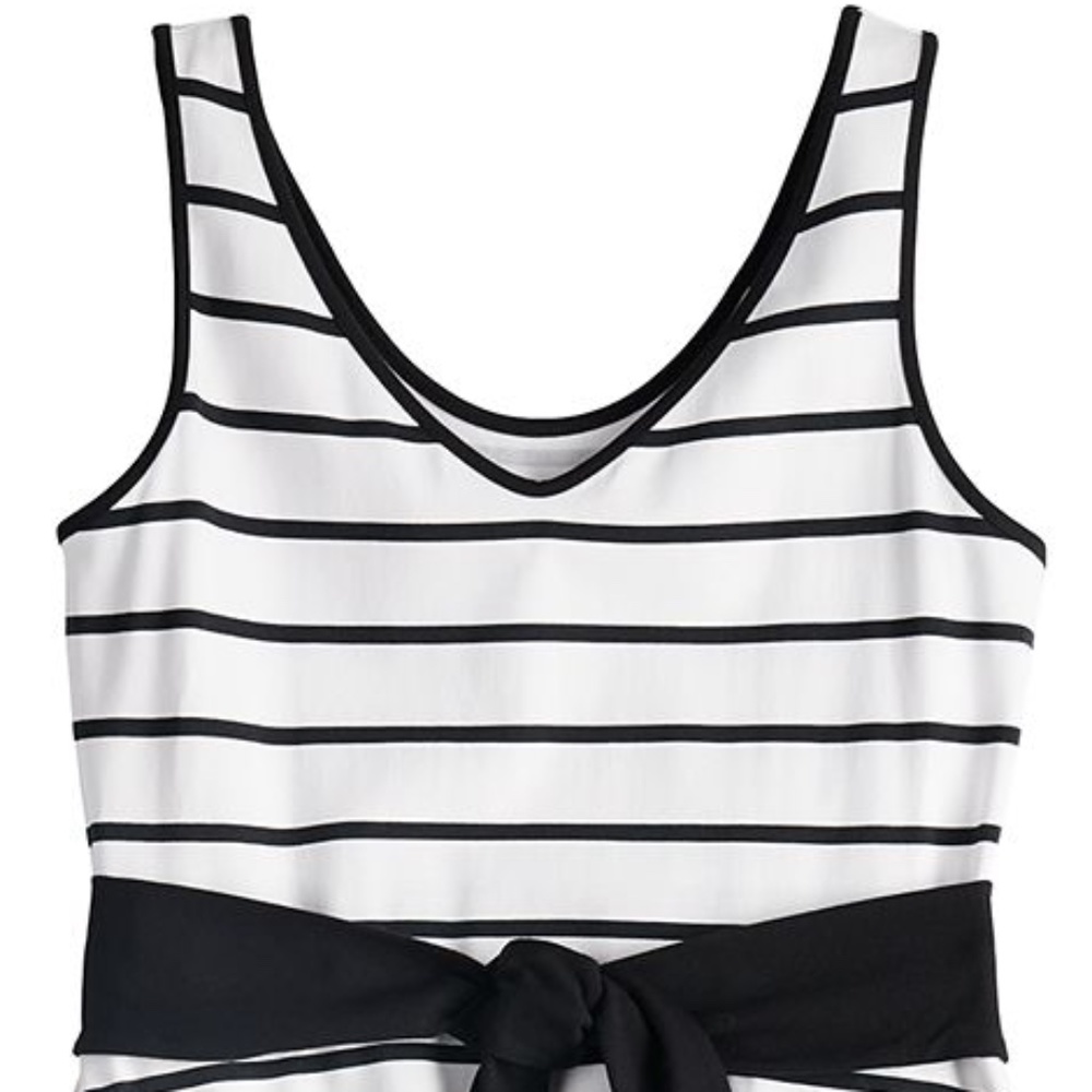 APT. 9 Black & White Stripe Midi Dress | Cinch-Waist Fit & Flare Spandex NWT S - Picture 7 of 10
